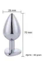 Kırmızı Taşlı Kalpli 7 cm Metal Anal Plug ve Anal Tıkaç Paslanmaz Çelik - Küçük Boy - Görsel 4